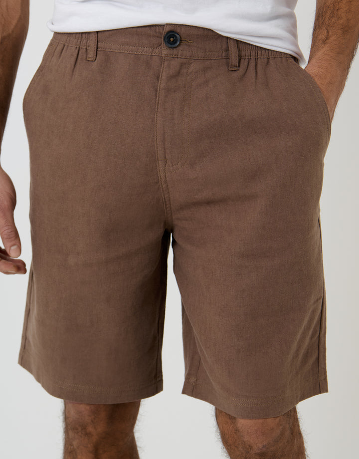 Brown Linen Blend Shorts