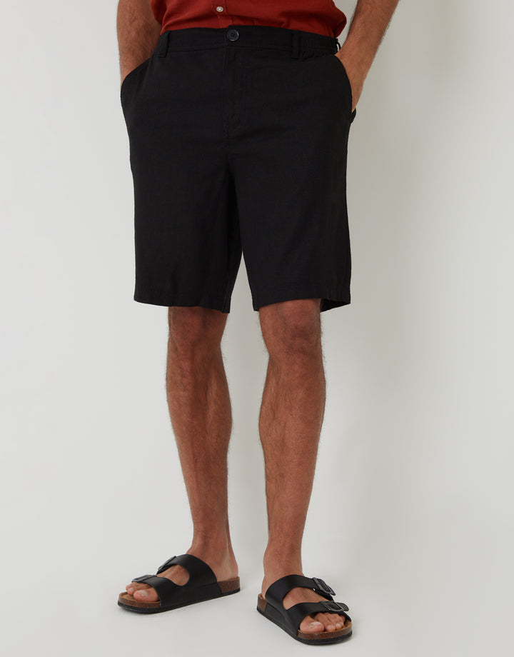 Black Linen Blend Shorts