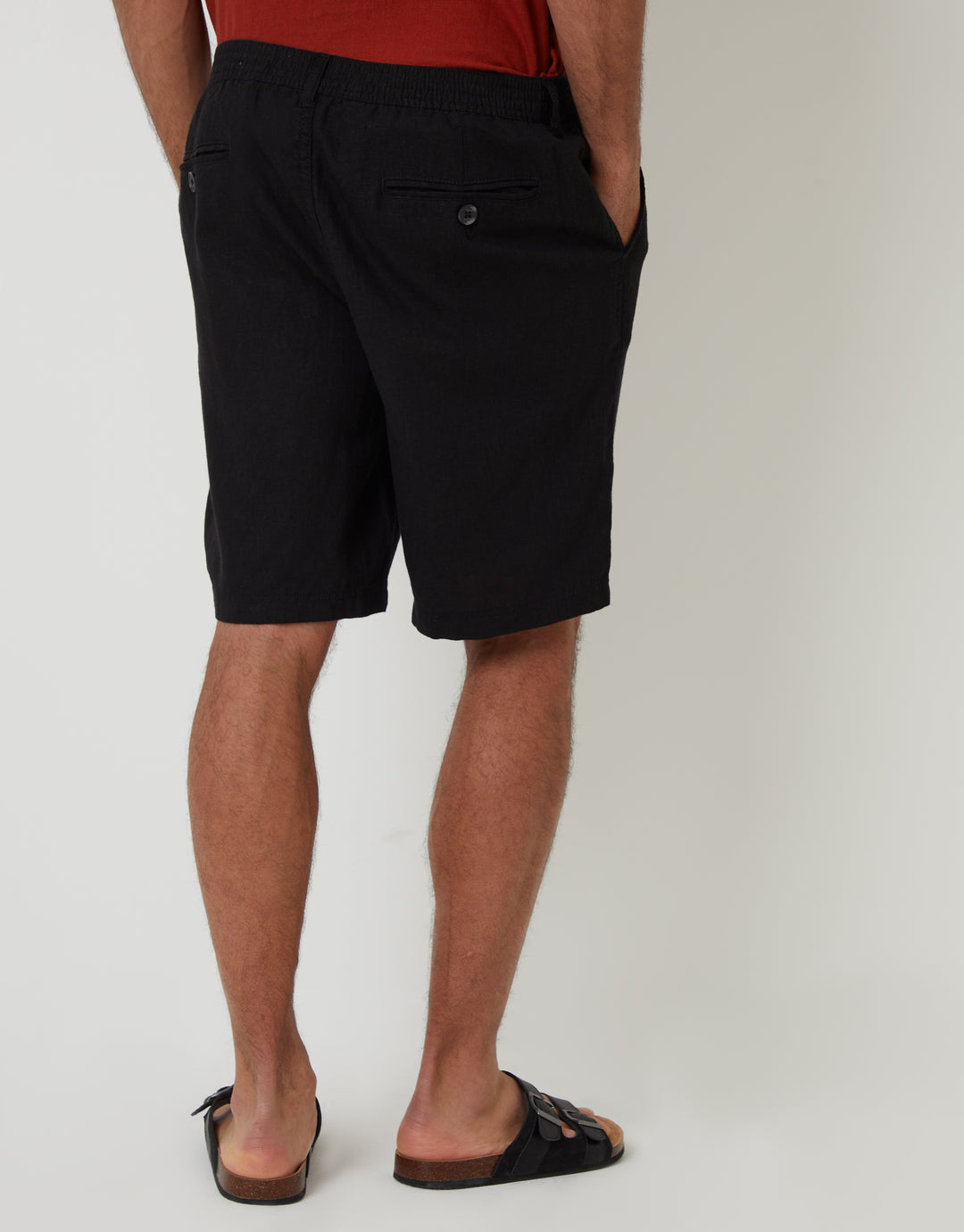 Black Linen Blend Shorts