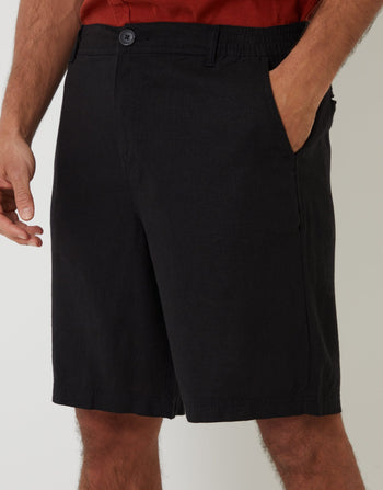 Threadbare Linen Blend Shorts in Black - close up