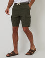 Khaki Green Linen Blend Cargo Shorts