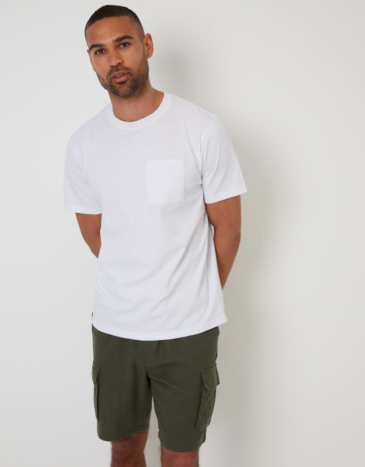 Khaki Green Linen Blend Cargo Shorts