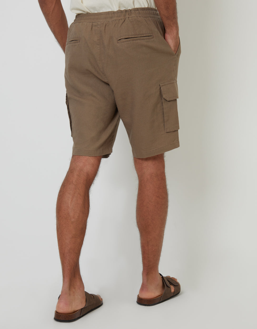 Taupe Linen Blend Cargo Shorts