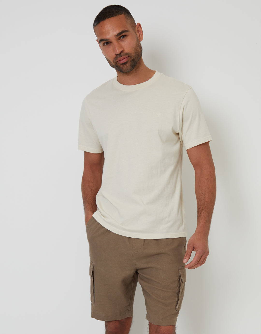 Taupe Linen Blend Cargo Shorts