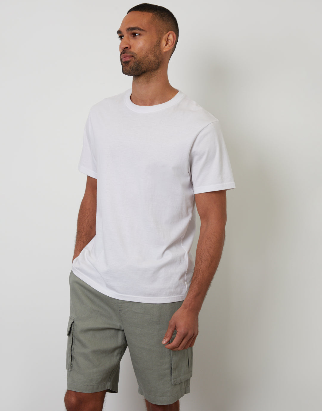 Sage Green Linen Blend Cargo Shorts