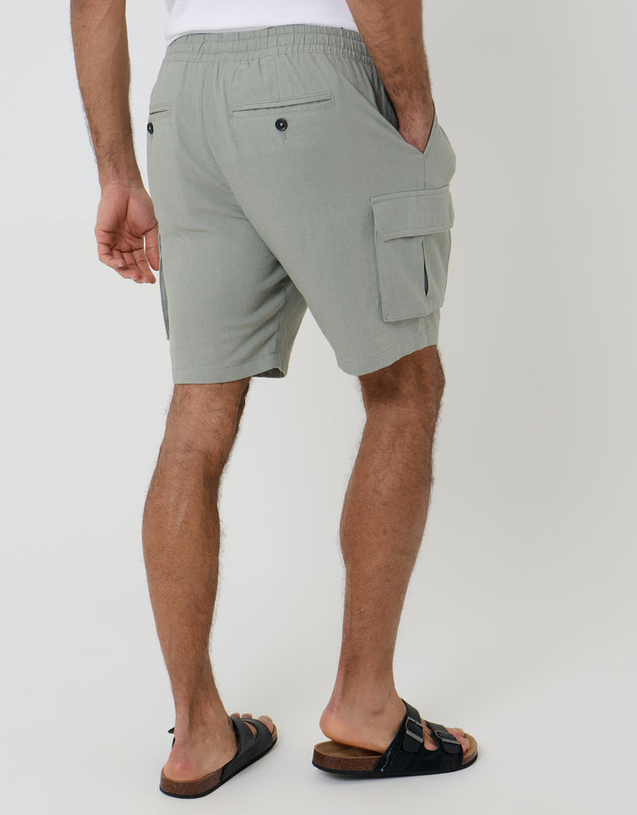 Threadbare Linen Blend Cargo Shorts in Sage Green - back view