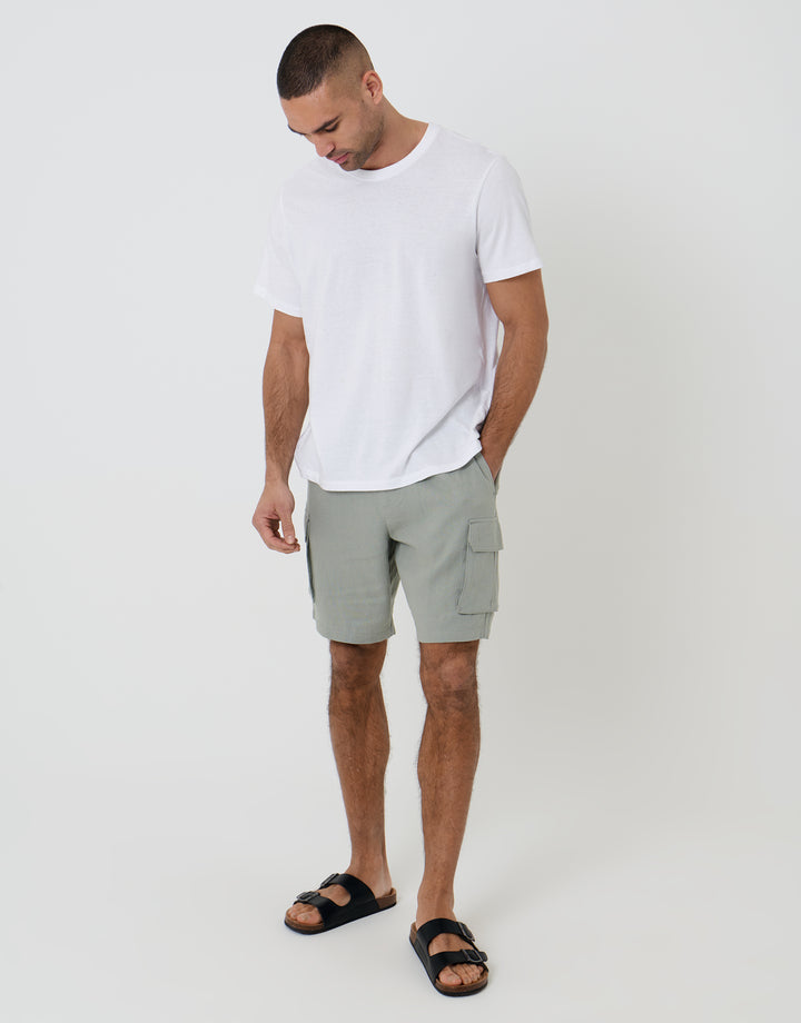Threadbare Linen Blend Cargo Shorts in Sage Green - full body