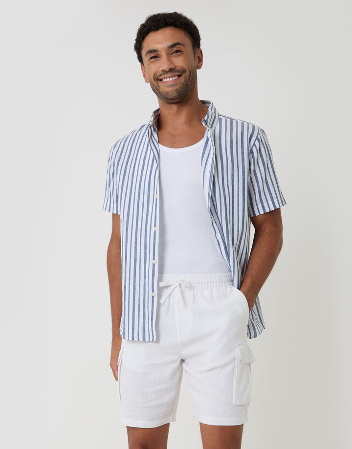 Threadbare Linen Blend Cargo Shorts in White - short sleeve shirt pairing