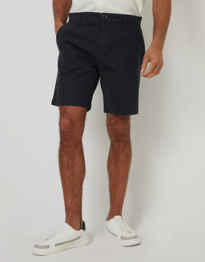 Black Regular Fit Stretch Chino Shorts