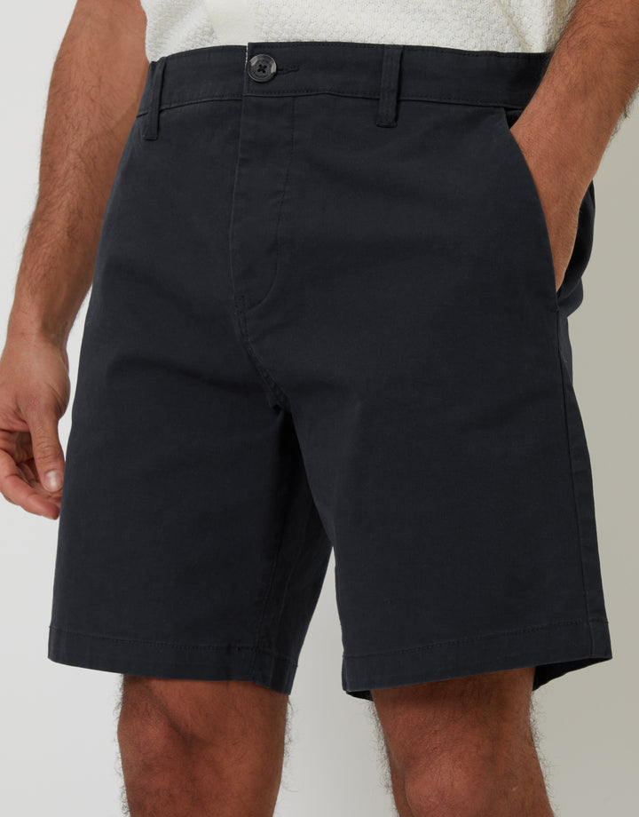 Black Regular Fit Stretch Chino Shorts