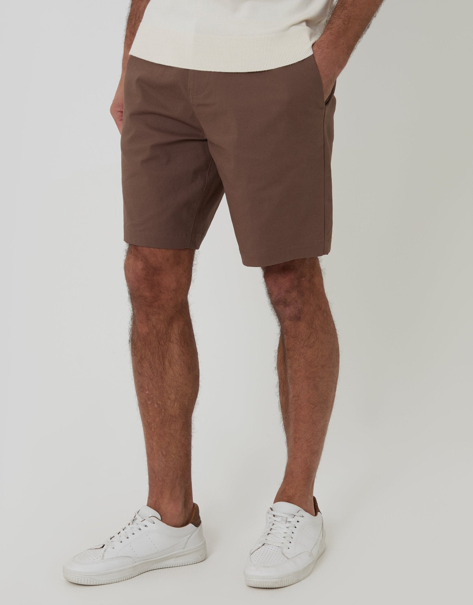 Threadbare Men's Regular Fit Stretch Chino Shorts in Brown