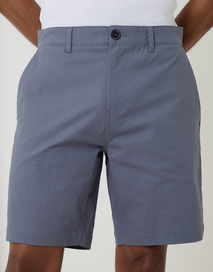 Threadbare Regular Fit Stretch Chino Shorts in Denim Blue - front view close up