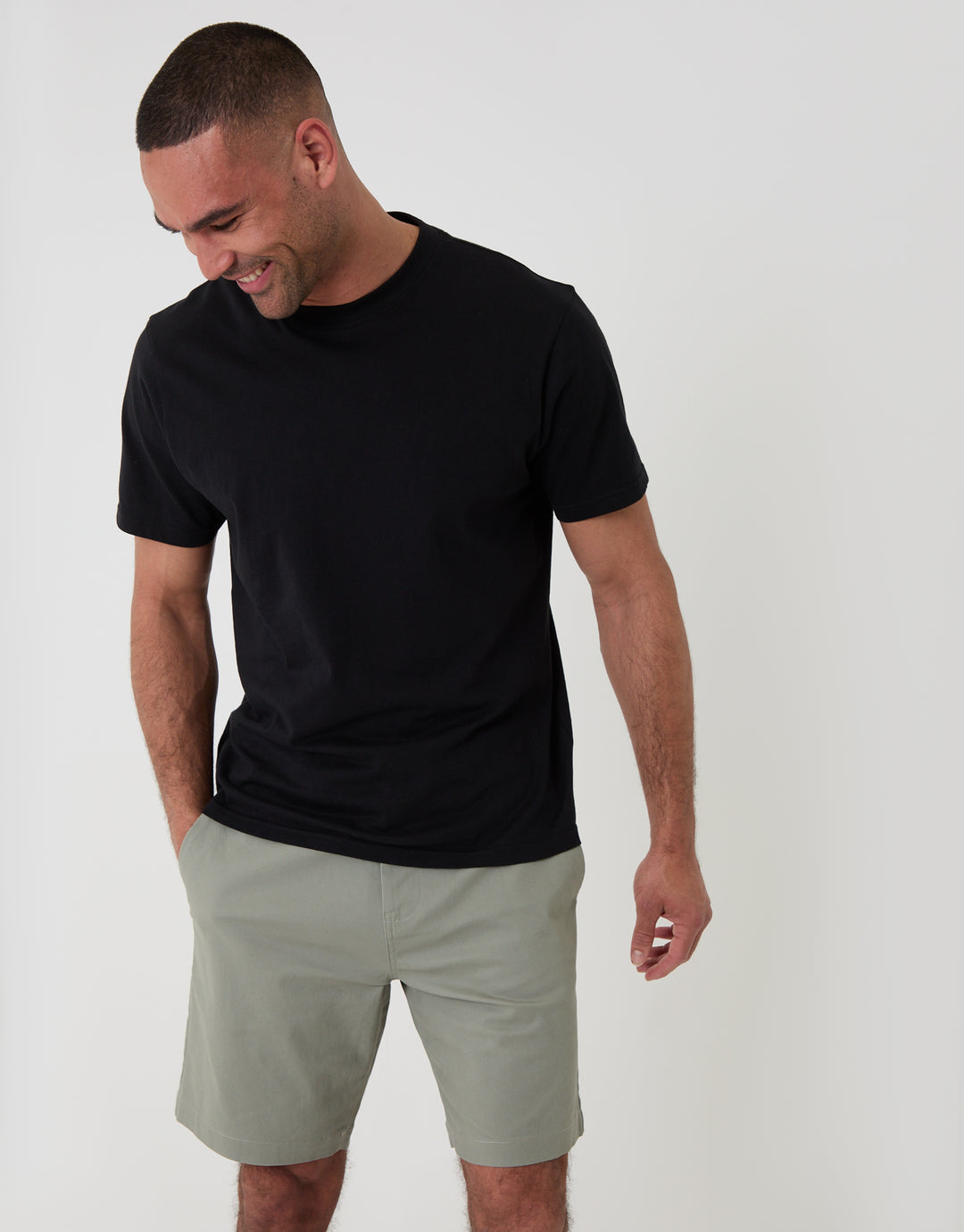 Threadbare Regular Fit Stretch Chino Shorts in Sage Green - full view