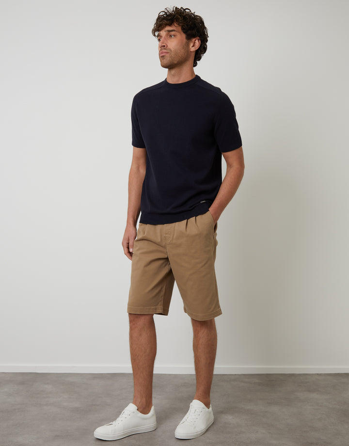 Dark Stone Pleated Stretch Relaxed Fit Chino Shorts