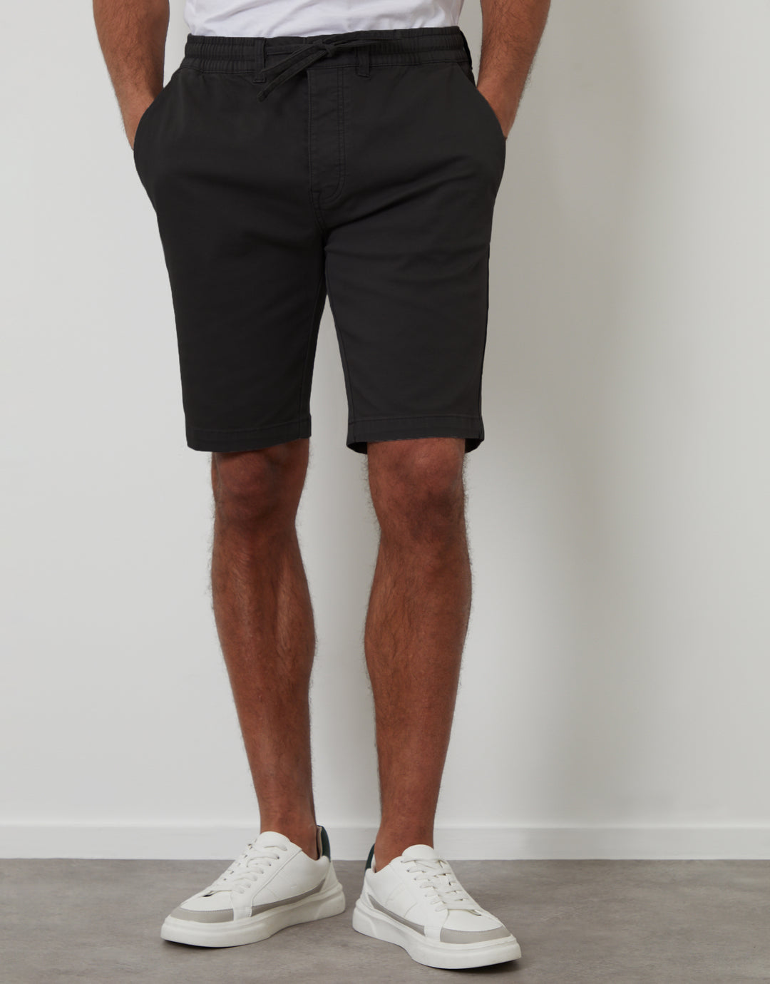 Black Elasticated Waist Regular Fit Stretch Chino Shorts