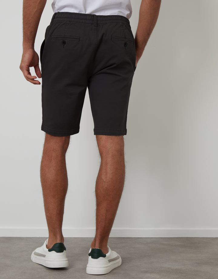 Black Elasticated Waist Regular Fit Stretch Chino Shorts