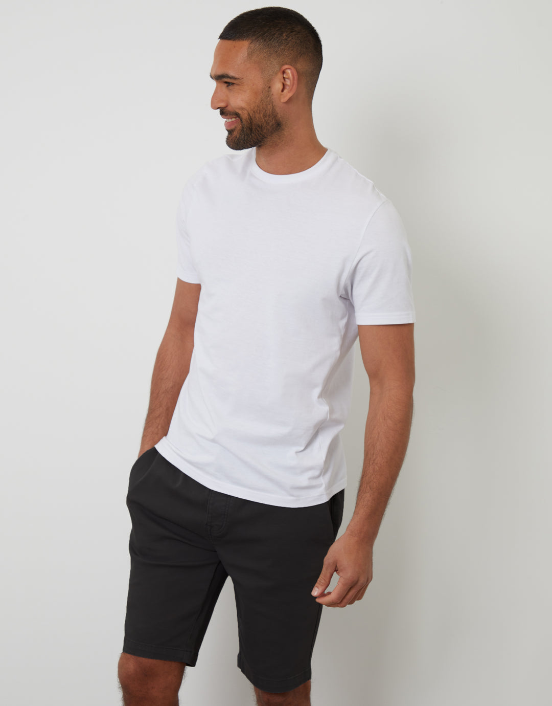 Black Elasticated Waist Regular Fit Stretch Chino Shorts