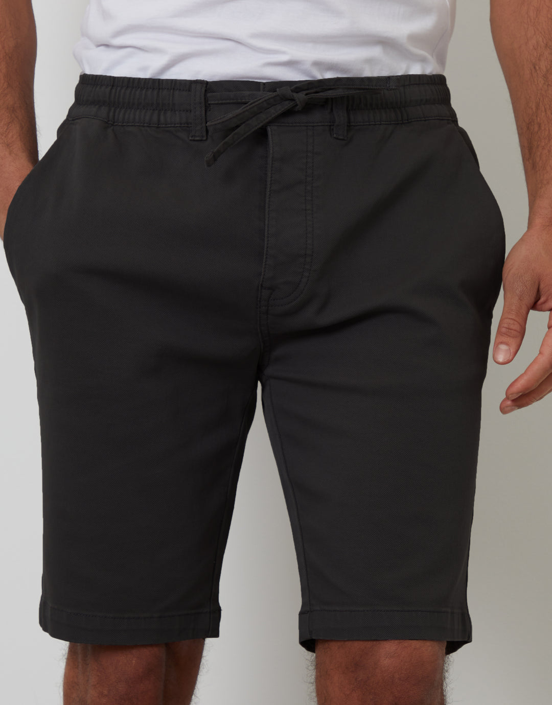 Black Elasticated Waist Regular Fit Stretch Chino Shorts