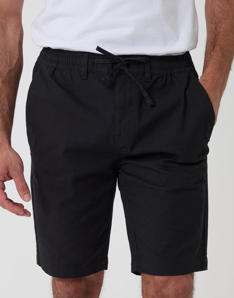 Threadbare Elasticated Waist Regular Fit Stretch Chino Shorts in Black - Front Close View