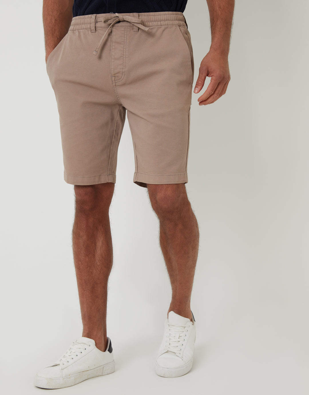 Taupe Elasticated Waist Regular Fit Stretch Chino Shorts