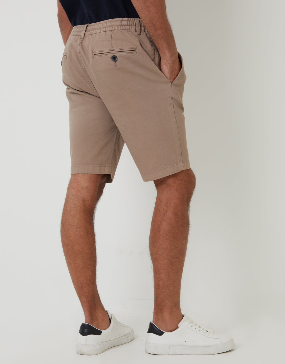 Taupe Elasticated Waist Regular Fit Stretch Chino Shorts