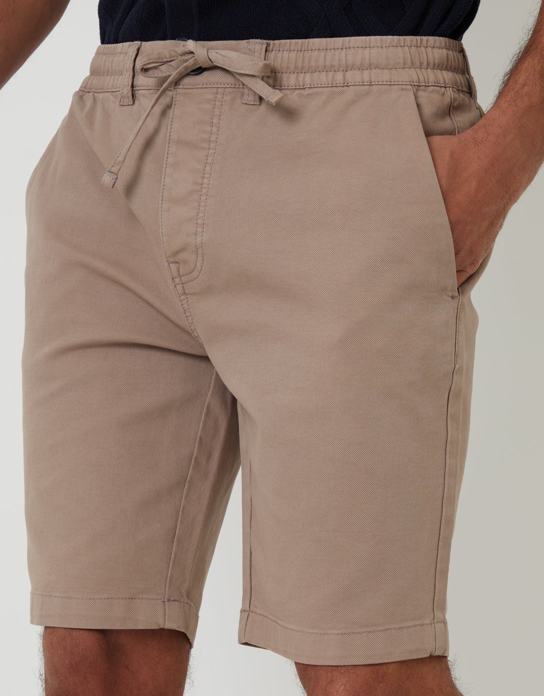 Taupe Elasticated Waist Regular Fit Stretch Chino Shorts