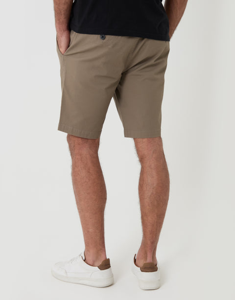 Threadbare Elasticated Waist Regular Fit Stretch Chino Shorts in Taupe - Back View