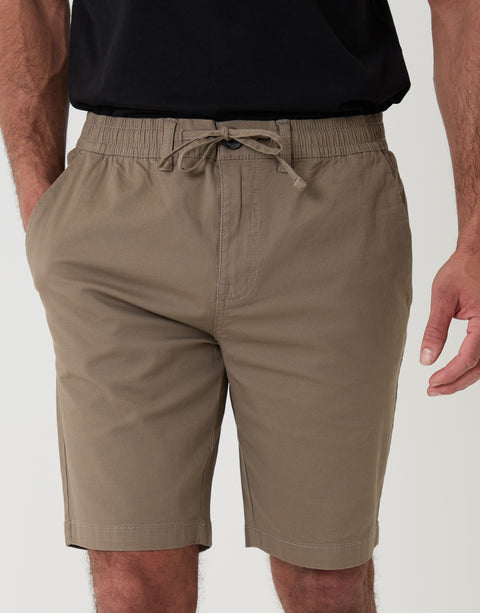 Threadbare Elasticated Waist Regular Fit Stretch Chino Shorts in Taupe - Front Close View