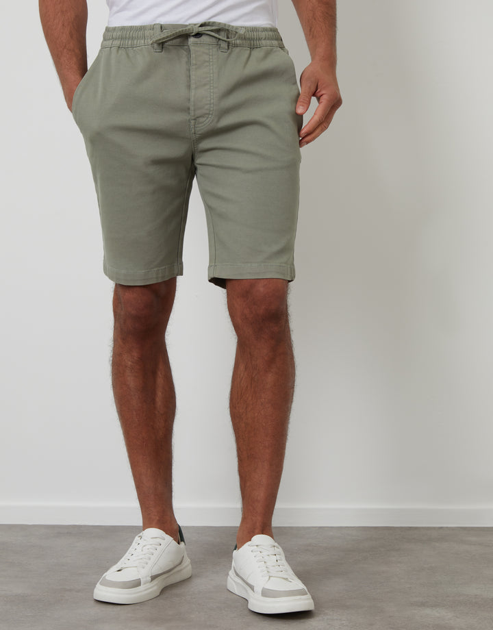 Sage Green Elasticated Waist Regular Fit Stretch Chino Shorts