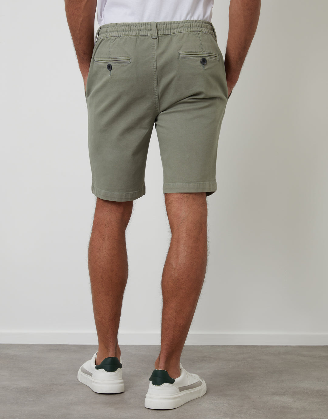 Sage Green Elasticated Waist Regular Fit Stretch Chino Shorts