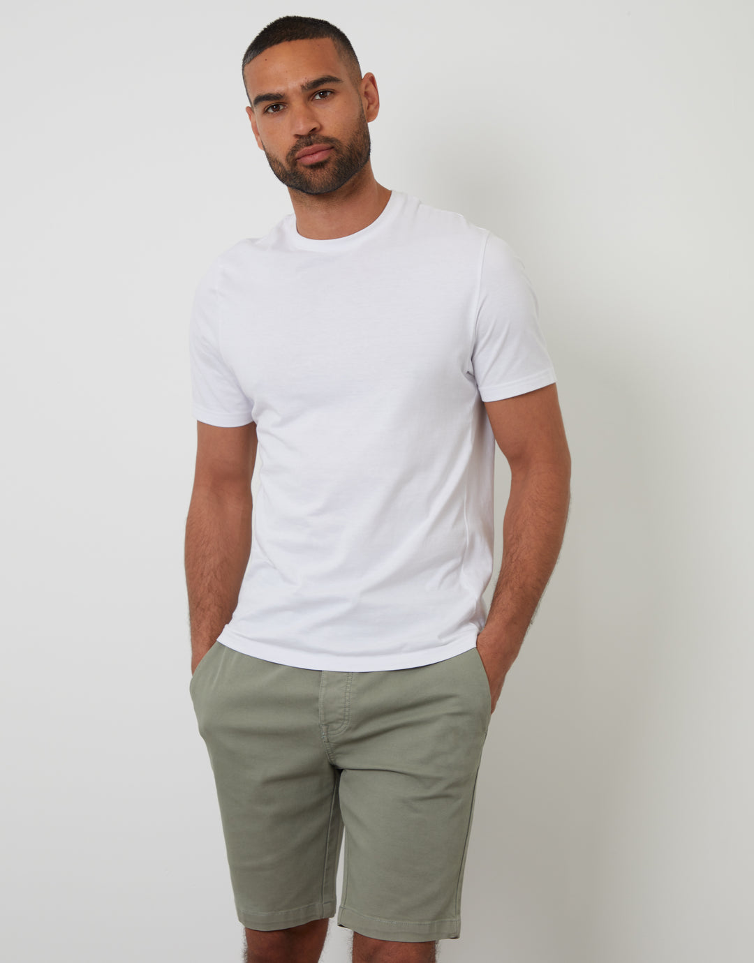 Sage Green Elasticated Waist Regular Fit Stretch Chino Shorts