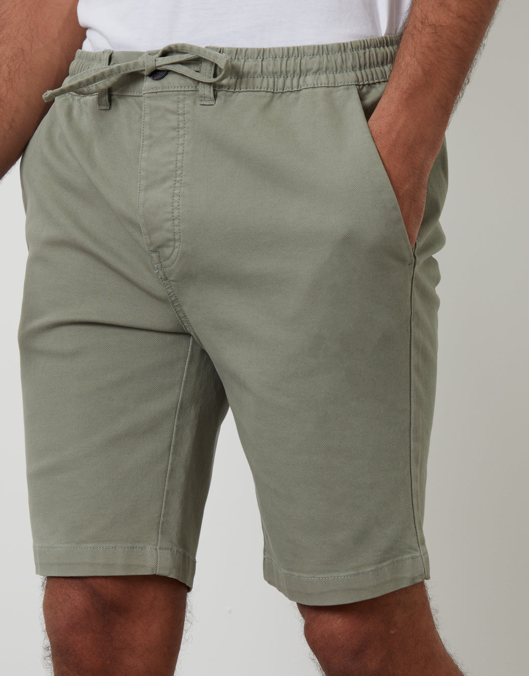 Sage Green Elasticated Waist Regular Fit Stretch Chino Shorts