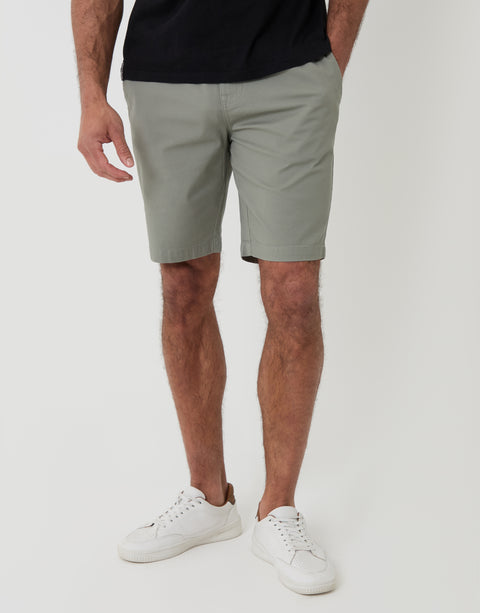 Threadbare Elasticated Waist Regular Fit Stretch Chino Shorts in Sage Green - Front View