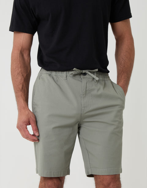 Threadbare Elasticated Waist Regular Fit Stretch Chino Shorts in Sage Green - Front Close View