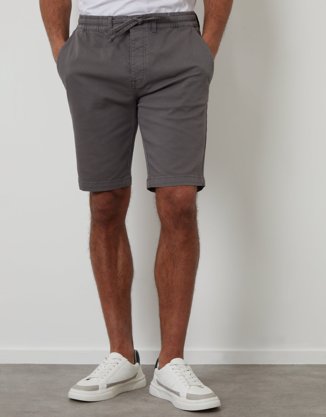 Slate Grey Elasticated Waist Regular Fit Stretch Chino Shorts