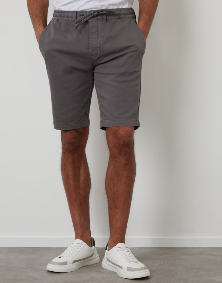 Slate Grey Elasticated Waist Regular Fit Stretch Chino Shorts