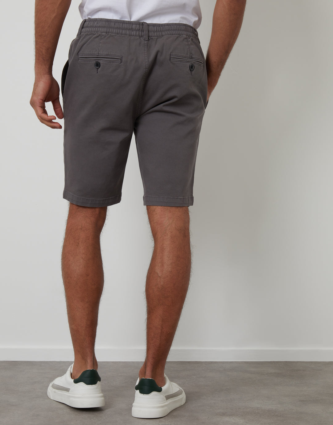 Slate Grey Elasticated Waist Regular Fit Stretch Chino Shorts