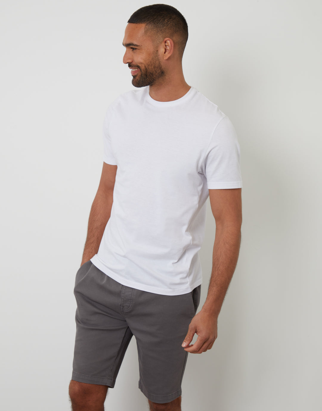 Slate Grey Elasticated Waist Regular Fit Stretch Chino Shorts