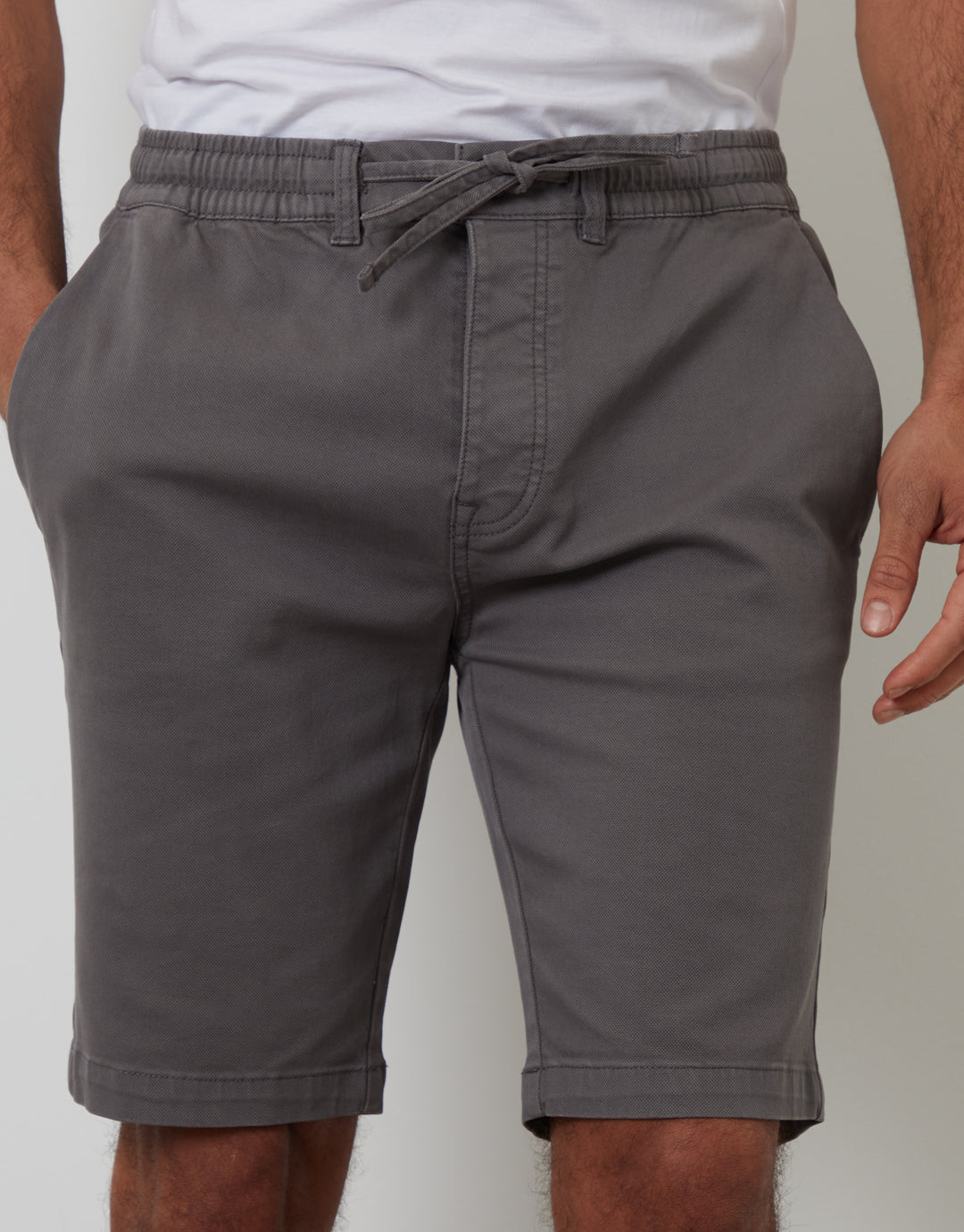 Slate Grey Elasticated Waist Regular Fit Stretch Chino Shorts