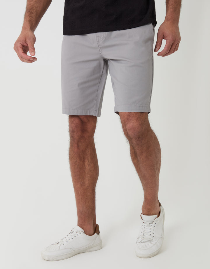 Threadbare Elasticated Waist Regular Fit Stretch Chino Shorts in Chalk - front view