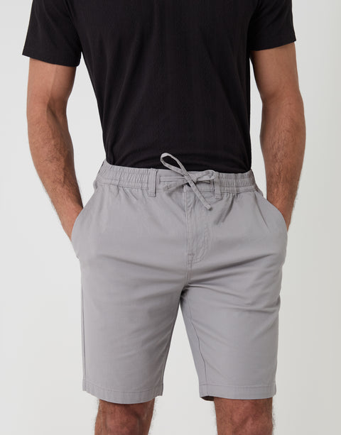 Threadbare Elasticated Waist Regular Fit Stretch Chino Shorts in Chalk - front view close up waistband showing