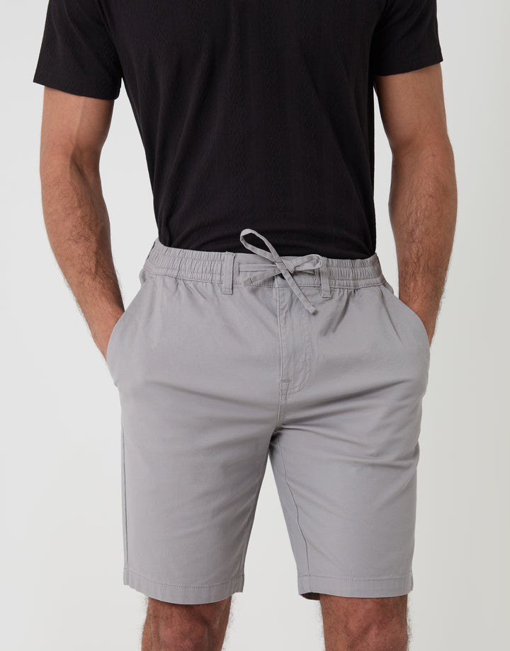 Threadbare Elasticated Waist Regular Fit Stretch Chino Shorts in Chalk - front view close up waistband showing
