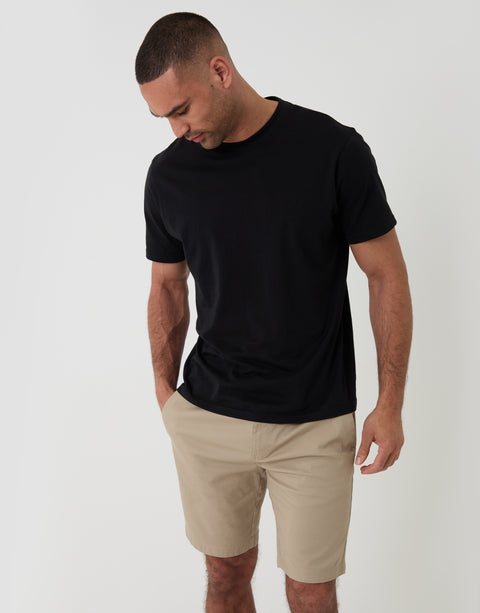 Threadbare Elasticated Waist Regular Fit Stretch Chino Shorts in Stone  - Full View