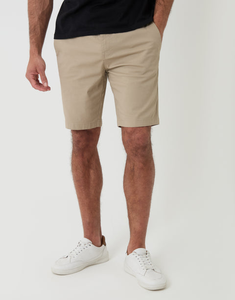Threadbare Elasticated Waist Regular Fit Stretch Chino Shorts in Stone  - Front View