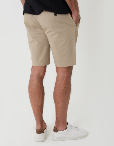 Threadbare Elasticated Waist Regular Fit Stretch Chino Shorts in Stone  - Back View