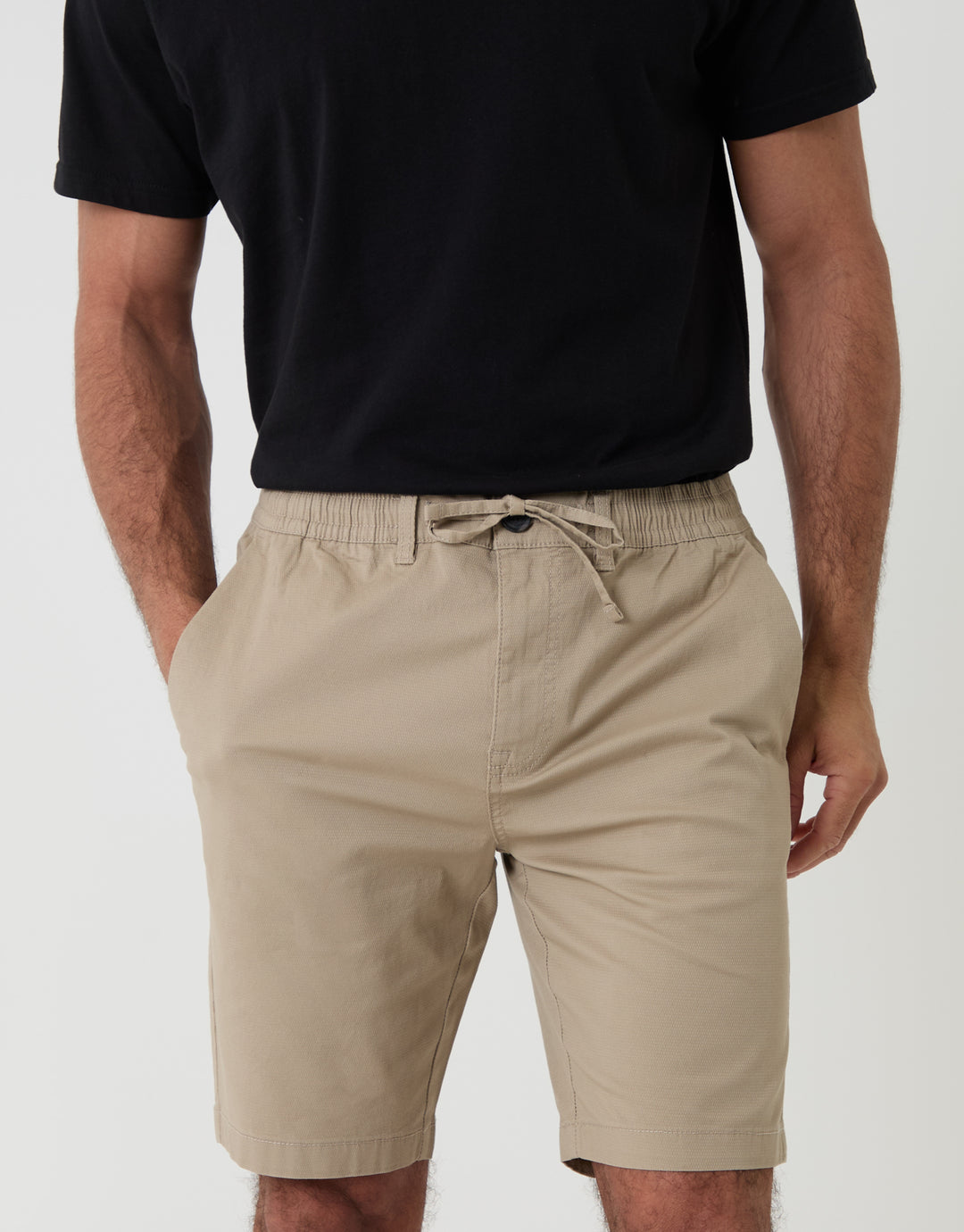 Threadbare Elasticated Waist Regular Fit Stretch Chino Shorts in Stone  - Front Close View