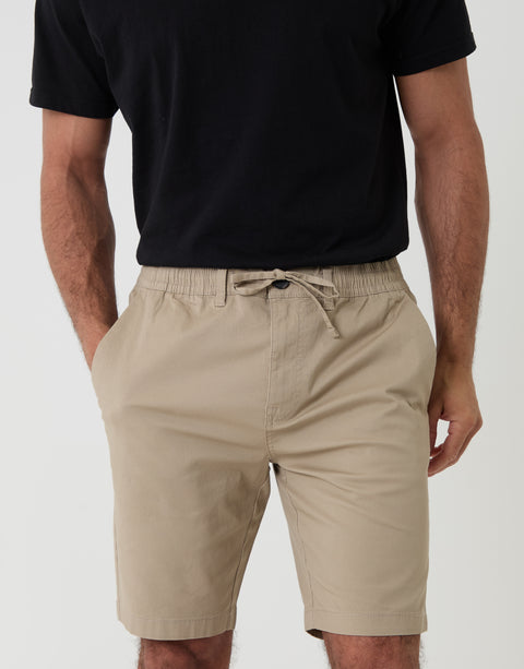 Threadbare Elasticated Waist Regular Fit Stretch Chino Shorts in Stone  - Front Close View