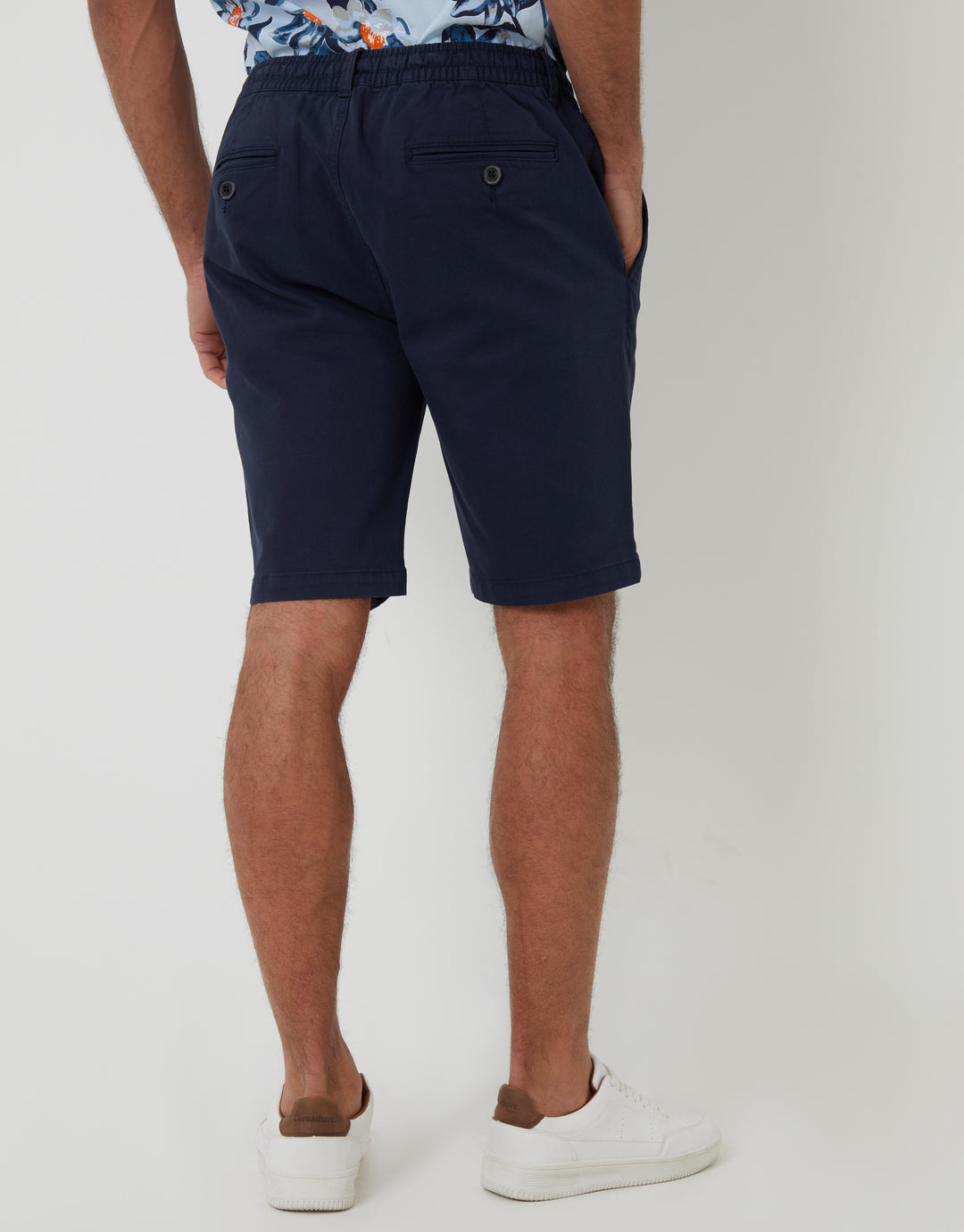 Navy Elasticated Waist Regular Fit Stretch Chino Shorts