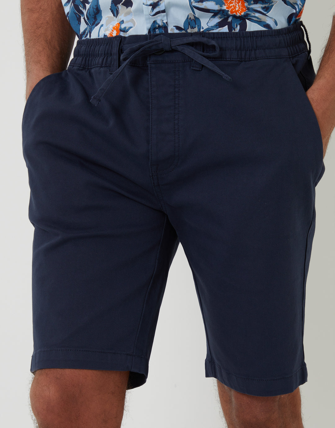 Navy Elasticated Waist Regular Fit Stretch Chino Shorts
