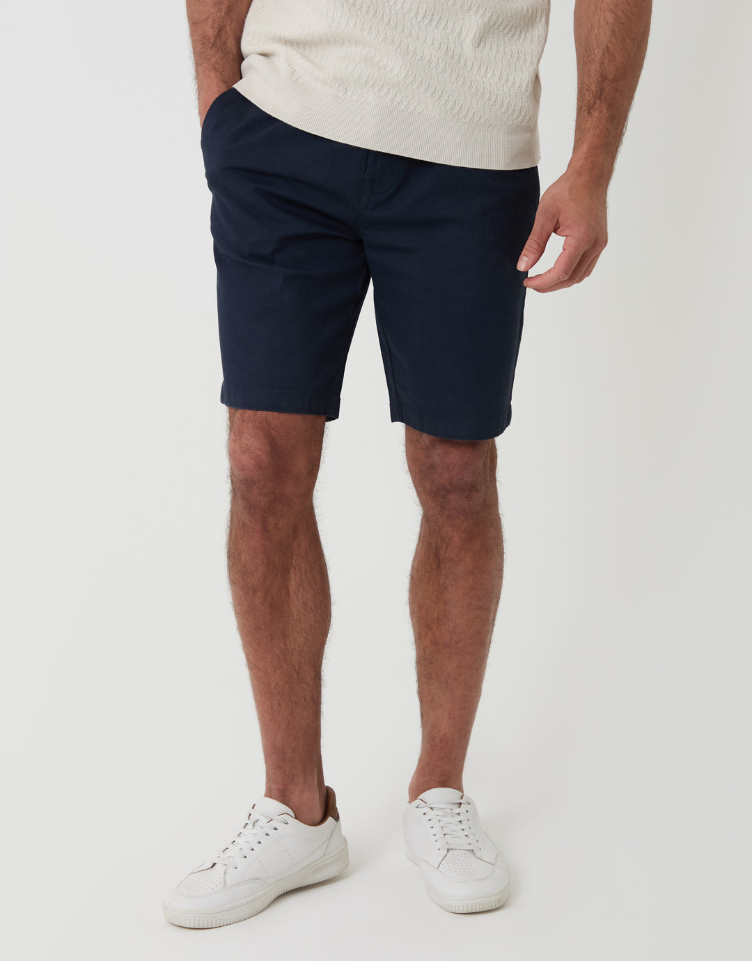 Threadbare Elasticated Waist Regular Fit Stretch Chino Shorts in Navy - Front  View